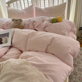 Sophia Gingham Lace Washed Cotton Bedding Set - Pink